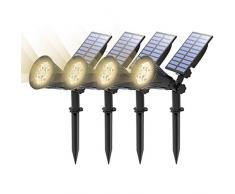 (4 Unidades ) T-SUN Foco Solar, Impermeable Luces Solares Exterior, Luz de Jardín, 2 Modos de Iluminación Opcionales, ángulo de 180° Ajustable, Luz de Proyecto Solar para Entrada, Camino.( 4000K )