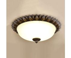 Lámpara de Techo Plafón de Techo Shabby Chic, Redonda Engranaje Decoracion Resina Color Bronce Antiguo Moderna Rústica Plafón de Vidrio Mate Para Salón Comedor Dormitorio Luminaria decorativa (38cm)