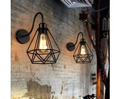 2 piezas Apliques de Pared Vintage Jaula Lámpara Industrial Lámpara de Pared,Casquillo E27,Color Negro,Metal Sconce sombra de iluminación