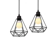 2 pieza industriales lámpara colgante vintage de metal, Retro jaula creativos – Lámpara de techo, E27 Pantalla, forma de diamante Hierro Lámpara de techo estructura de metal araña