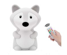 luz nocturna infantil, Tianhaixing LED Silicona blanda Zorro luz nocturna con 9 colores cambiando/USB recargable/control remoto y táctil regulable, ideal Navidad y regalos de cumpleaños para niños
