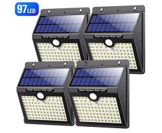 VOOE Luz Solar Exterior 97 LED [4 Pack / 3 Modos / 2200mAh] Foco Solar con Sensor de Movimiento Luces Solares para Exteriores Impermeable IP65 Lámpara Solar de Seguridad Inalámbricas para Jardín