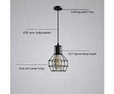 Lámpara de Techo Lámpara Industrial Luz Vintage Lámpara Colgante Luz de Pantalla Jaula de Hierro Estilo Rústico Casquillo E27 No Incluye Bombilla para Decoración Interior Comedor, Negro