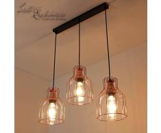 lámpara colgante efectiva en cobre diseño vintage 3x E27 hasta 60 vatios 230V vidrio y metal cocina comedor lámpara colgante lámpara interior