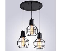 Lámpara Colgante de Jaula Industrial Vintage Lámpara de Techo Metal Retro, E27 Lámparas de Araña Cocina Comedor Sala de estar Iluminación y Decoración (Negro)
