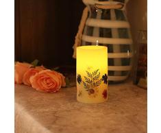 simpdecor LED Velas Pilar parpadeante Vela sin llama Vela con pilas con temporizador con flores (3x5 ) - Amarillo