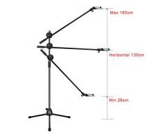Tbest Trípode de Cámara Ligero, Soporte de Trípode de Teléfono Flexible con Lámpara Luz LED Aleación para Show En Vivo Video Estudio Fotografía,Altura Ajustable Mín. 26 cm - Máx. 165 cm