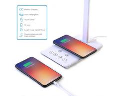 Lámpara Escritorio LED FLUXS - Carga Inalámbrica Wireless y Puerto USB, Flexo de Lectura con 4 Modos y 10 Niveles de Brillo, Control Táctil Regulable y Temporizador , Bajo Consumo, Anti Fatiga Ojos