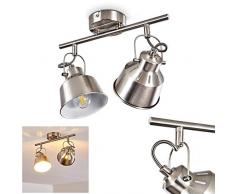 Lámpara de techo Safari, de metal en acero cepillado/blanco, 2 llamas, con focos regulables y efecto de luz, 2 tomas E14 máx. 40 W, spot en diseño retro/vintage, adecuado para bombillas LEDs