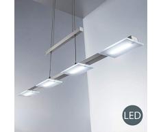 4x4W Lámpara colgante metal y plastico LED 230V, regulable en altura, luz blanco cálido 3000K, Color níquel mate, IP20