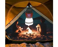 Antimosquitos Camping Linterna de Camping LED Lámpara Recargable con Función Bug Zapper Carga USB y Carga Solar para Acampar al Aire Libre, Control de Mosquitos