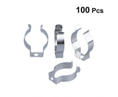 LIOOBO 100 unids U Clip Holder para tubo de luz LED Tubo fluorescente Soporte de montaje de lámpara para colgar Soporte de portalámparas de plata