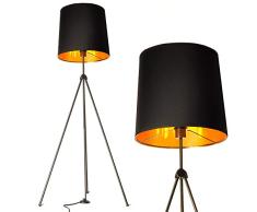 BarcelonaLED Lámpara de pie Trípode metal Diseño moderno nórdico retro,Altura ajustable en Negro Dorado Vintage,con Casquillo E27,Interruptor de pie para Comedor Salon Dormitorio y Estudio