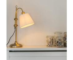 QAZQA Clásico/Antiguo Lámpara de mesa clásica bronce pantalla blanca - ASHLEY Textil/Acero Otros Adecuado para LED Max. 1 x 60 Watt