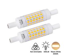 Azhien Bombilla R7S LED 5W 78mm Doble Extremo Lineal Reflector Lámpara,Luz Blanca Cálida 3000K No Regulable,Equivalente a 30W 48W 60W Lámpara Halógena, 230V AC, 500LM, 360 grados, pack de 2