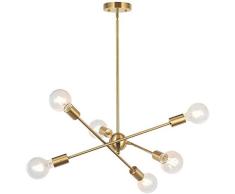 L.HPT 6 Luces-Moderna Lámpara De Araña Sputnik Iluminación Colgante Iluminación Cepillada Araña De Bronce Mediados De Siglo Oro Lámpara De Techo para Vestíbulo Bar Cocina Comedor,Gold