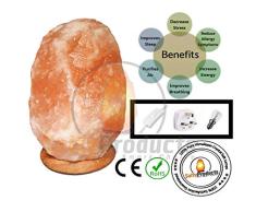 Lámpara de sal de roca de cristal del Himalaya rosa natural 100% auténticos cristales de la mejor calidad con enchufe eléctrico estándar y bombilla (paquete de 2, lámpara de 2-3 kg)