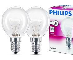 Bombilla para el horno Philips E14 de 40 W, en forma de gota de 45 mm de diámetro (resistente hasta a 300 °C) 2 unidades blanco cálido