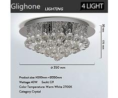 Glighone Lámpara Colgante Cristal 4 Luces Halógeno 40W Lámpara de Techo Luz Moderna Lámpara de Araña Iluminación Contemporáneo Elegante, Incluye Bombillas