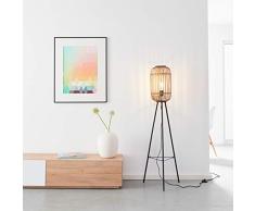 Lámpara de pie decorativa Nature, de tres patas, 1 bombilla E27 máx. 40 W, de metal/ratán en negro/marrón claro.