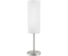 Eglo 85981 Troy 3 - Lámpara de mesa (acero y vidrio, 1 bombilla E27 con potencia máxima de 60 W no incluida, con interruptor en el cable, altura de 46 cm, diámetro del pie de 12 cm y de la pantalla de 10,5 cm), color blanco y níquel