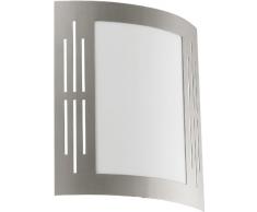 Eglo 82309 City - Lámpara de pared para exterior (acero y plástico, 1 bombilla E27, 15 W, IP33, 24 x 27 cm), color plateado y blanco