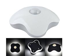 DLLL Lámpara LED de cuatro hojas estilo trébol de 6 ledes, inalámbrica, luz blanca, se pega en cualquier lugar con funciona con pilas, luz blanca cálida, sensor de cuerpo humano, luces nocturnas de movimiento de guardería,
