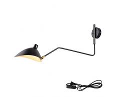 Akboy Apliques de Pared Interior Vintage Retro con Brazo Largo Ajustable, Lampara de Pared Extensible con Interruptor Enchufe Luz de Pared LáMpara Giratoria BañAdores de Pared Para, Negro,65 * 40cm