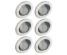 Trango 6er Conjunto de focos empotrables LED iluminación empotrada Foco de techo de aluminio inoxidable TG6729-069B incluido 6 bombillas LED GU10 girando directamente a 230V