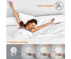 Lámpara de mesa táctil máx. 25 W E14, Ø15,7cm, 4 niveles de luminosidad, Lamparilla de noche moderna, Color blanco, IP20