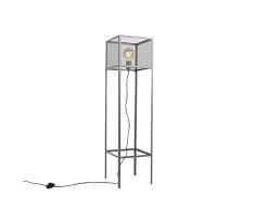QAZQA Lámpara de pie cuadrada industrial plata antigua - Cage Robusto Acero Rectangular/Alargada Adecuado para LED Max. 1 x 40 Watt