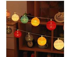 Bolas de algodón LED cadena luz - ELINKUME 20LED RGB linterna luces de hadas iluminación decorativa con pilas para balcón, ventana, fiesta, boda, Navidad