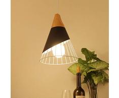 Candelabros nórdicos de hierro, LED posmoderna Iluminación de madera Candelabro decorativo Lámparas de techo Oficina creativa Sala de estar Café Mesa de comedor Lámpara E27 colgante (Negra)