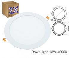 JANDEI - 2x Downlight LED 18W Redondo Plano De Empotrar Luz Blanca Neutra 4000K, Aluminio Aro Blanco Mate, Para Hueco De 200-205mm Blanco