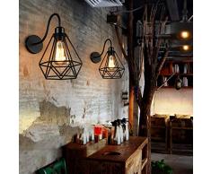 Lámpara de Pared de Hierro Estilo Vintage Retro Edison, Jaula de Metal Negro Industrial E27 Apliques de Pared Accesorio de Luz Para Sala de Estar Decoración de Cocina,2 Pack