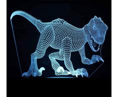 3D LED USB Lámpara óptico Illusions Luz Nocturna Dinosaurio con Buena calidad Panel Acrílico Base ABS