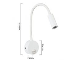 Lanfu Lámpara de Lectura Flexible 3W Cuello de Cisne LED Apliques de pared Sconce Lámpara de Noche Iluminación para Dormitorio Cuarto de Baño