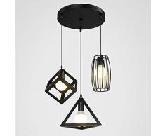 Mengjay 3 Cabezales Industrial Vintage Jaula de Hierro Forjado Techo Lámpara Colgante American Village Bar Cafetería Cocina Lámpara Colgante E27 Retro Droplight Araña