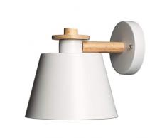 Moderno Apliques de Pared Lámpara Blanco Metal Industrial Retro Luz de Pared Base de Madera Art Deco E27 Base para Dormitorio, Cocina, Restaurante, Cafetería, Pasillo