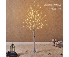 Hairui Árbol Abedul Preiluminado de 120CM y 72 Leds para la Decoración del Hogar Árbol de Navidad Blanco con Luces LED de Color Blanco Cálido, Árbol Artificial Iluminado con Parpadeo Parcial Salida