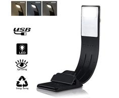 Libro luz LED lampara de lectura recargable,LUXJET® Clip Luz de lectura con brillo ajustable,E-reader Noche Lampara de Lectura Marca de Libro con Brazo Flexible (#1)