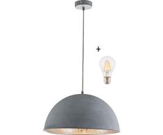 Lámpara de techo LED para comedor, estilo vintage, color gris, aspecto de hormigón industrial (lámpara colgante industrial, lámpara de cocina, lámpara colgante, 41 cm, altura 120 cm, 7 W)