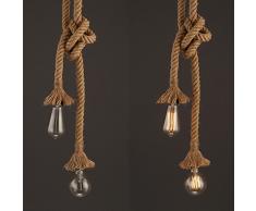Lámpara de techo con forma de cuerda de cáñamo vintage, AC 220 V Casquillo E27 (sin bombilla) para el salón, lugares abiertos, decoración rústica (2.5M(1.25+1.25M) Doble zócalo)