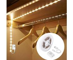 Luz Armario LED con Sensor de Movimiento, OriFiil 1M 30LED Tira Luz Cuerda USB Recargable Pilas Luz de Noche con 3 Modos y temporizador,para Pasillo, Escalera, Sótano, Cocina, Garaje, Gabinete y Baño