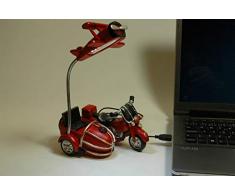 CAPRILO. Lámpara Led Infantil Decorativa de Resina para Ordenador Avión-Moto Sidecar Roja. Flexos. Material Escolar. Regalos Originales. Decoración e Iluminación. Conexión USB. IB 9