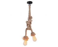 E27 Lámpara colgante industrial 1.5m cuerda de cabeza de cáñamo Iluminación Retro Estilo Comedor Restaurante Cafe Bar Iluminación Uso longitud 75cm+75cm sin bombilla