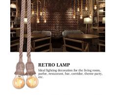 Lámpara de Techo Cuerda de Cáñamo Estilo de Retro Vendimia País E27 AC220V (sin bombilla)(Double Heads)