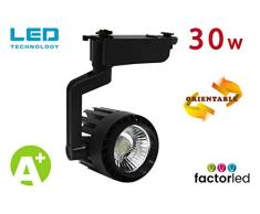 FactorLED Foco LED 30W NEGRO para Carril Monofásico, Sistema Orientable 3000Lm Varias Temperaturas de Color, Focos Led Techo, Iluminación Comercial [Clase de eficiencia energética A+] (Blanco Cálido)