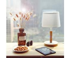 tomons Lámpara de cabecera de Madera con Intensidad Regulable, LED lámpara de Mesa en Madera cilíndrica Estilo Moderno - Blanco