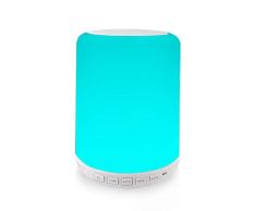 Altavoz Lámpara Noche Táctil LED – VICTORSTAR Y02W Luz de Cabecera/Mesa con de Bluetooth 4.0 Altavoz, RGB Colores Cambiable y Luz Blanca Regulable, Radio de FM, USB, TF Tarjeta Juega, AUX-in Apoyado